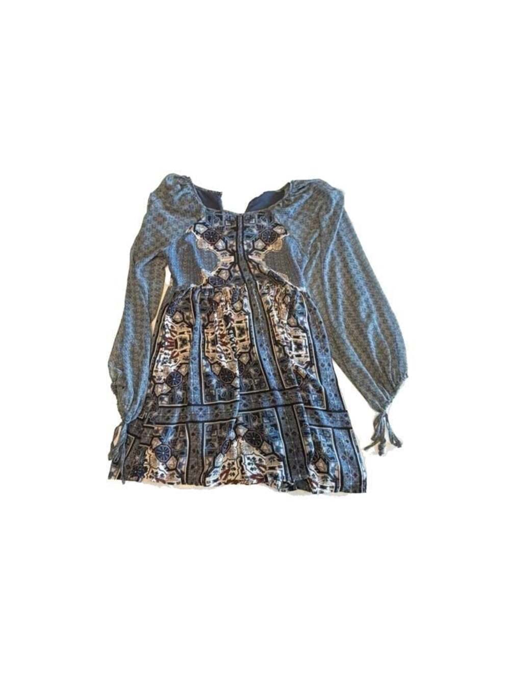 Free People Oksana Printed Boho Mini Dress Marine Combo